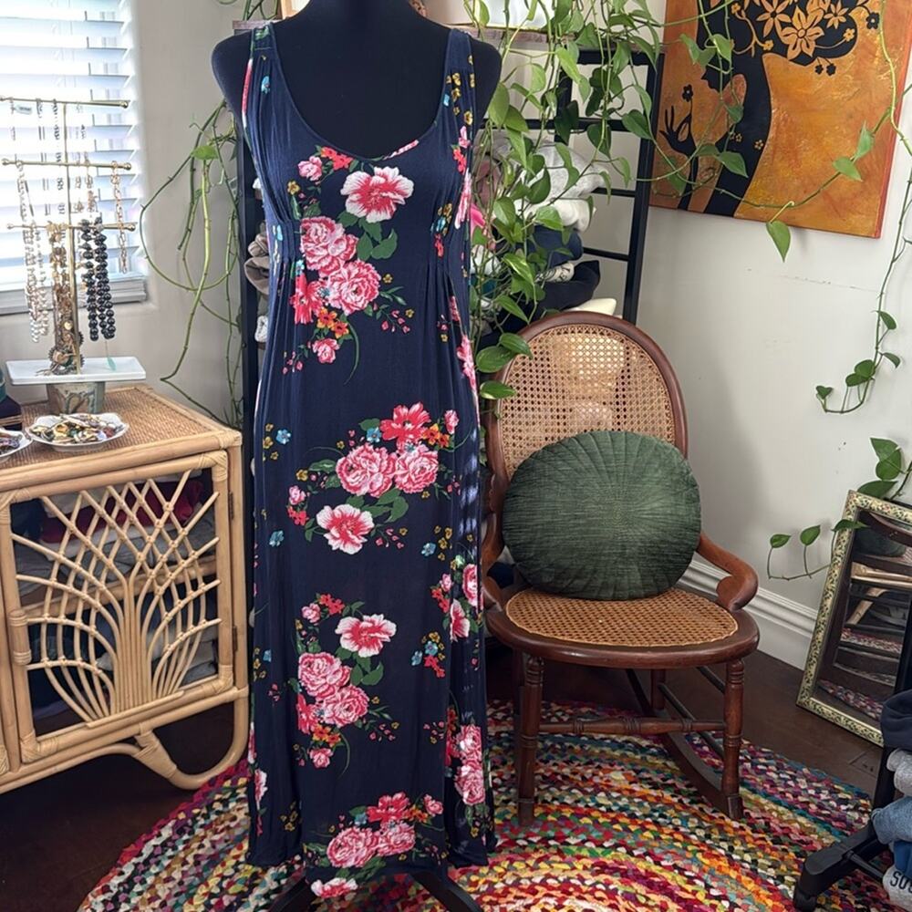 Free People Intimately Blue Floral Boho Hippie Garden Cottage Maxi Slip Dress